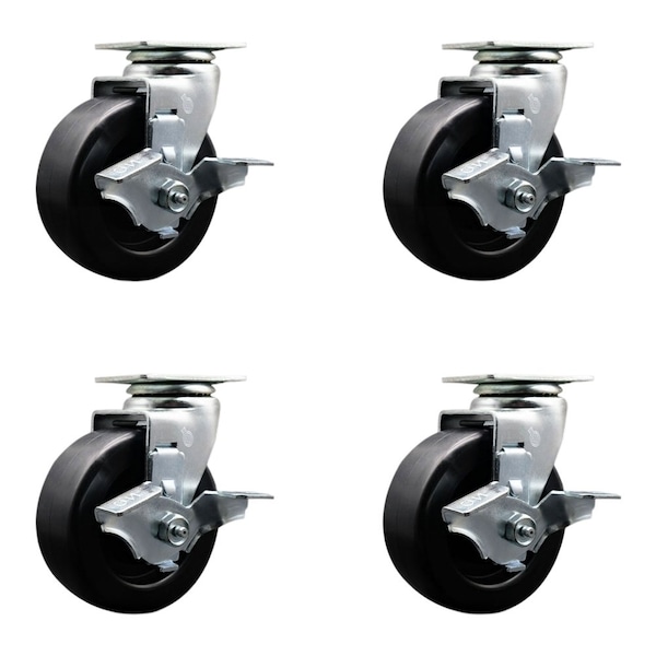 Tool Box Caster Wheel Set 5'' Polyolefin Swivel Casters, 4PK